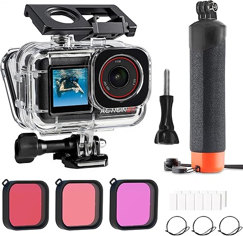 FitStill Funda impermeable de 164 pies y 3 filtros y palo de agarre de mano flotante compatible con DJI Osmo Action 5 Pro Action 4 Action 3,