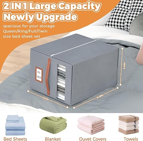Miniatura 2 de Paquete de 2 organizadores y almacenamiento de sábanas, 2 en 1 contenedores de almacenamiento grandes para armario de ropa (tamaño Queen o King) -