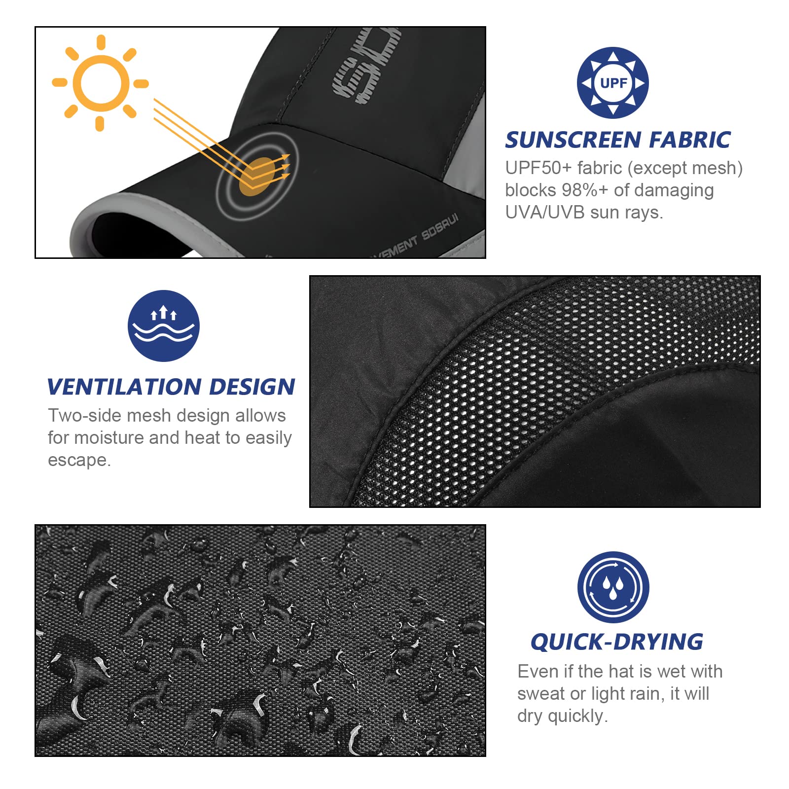 Lot de 2 Casquette de Baseball à Séchage Rapide Homme Femme, Ultralégère Pliable Sport Outdoor Chapeau de Baseball, Chapeau Soleil Maille Respirante Tendance,per Running Golf Cyclisme Randonnée - 3