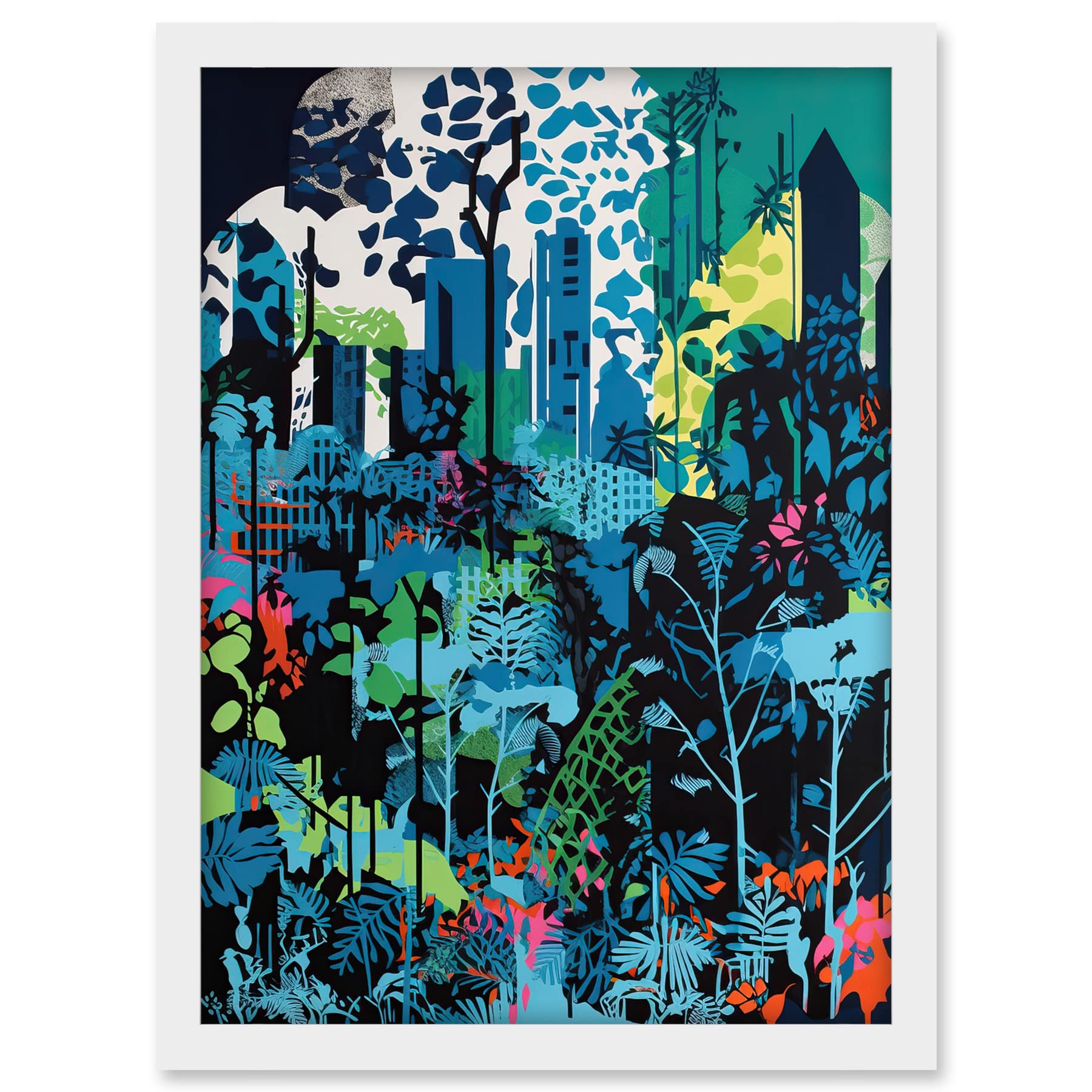Artery8 Singapore Forest Cityscape Modern Bold Landscape Artwork Framed A3 Wall Art Print