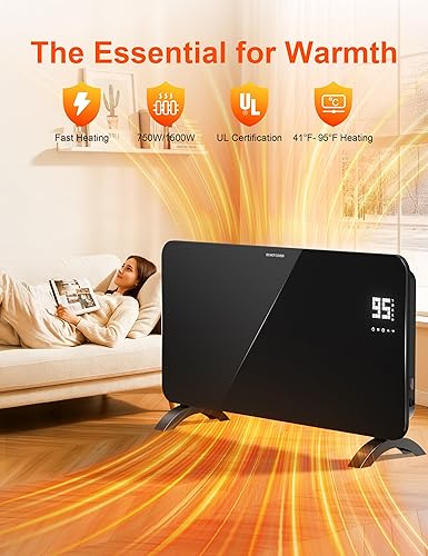 Miniatura 7 de Calentador de espacio de convección, calentador eléctrico portátil de 1500 W con termostato, calentadores de panel de doble propósito, temporizador