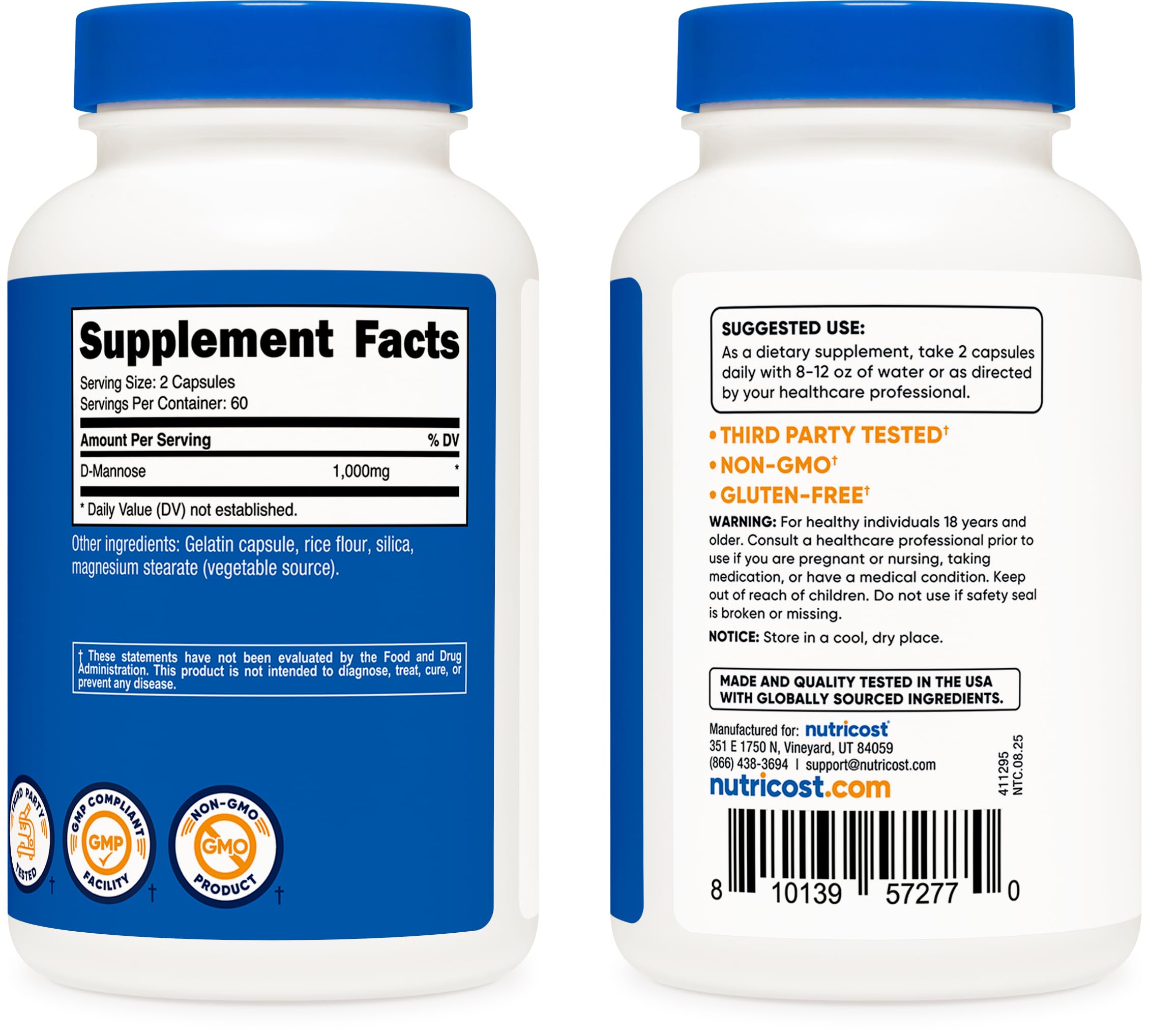 Nutricost D-Mannose (1,000mg Per Serving) 120 Capsules, 60 Servings — Amazon image 4