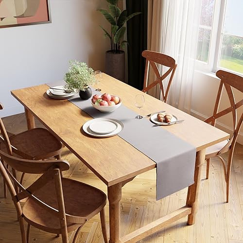 Vista 34 de Encasa XO Camino de mesa de comedor de 13 x 98 pulgadas Algodón acanalado fino teñido con hilo Rojo sólido para mesa de comedor, decoración