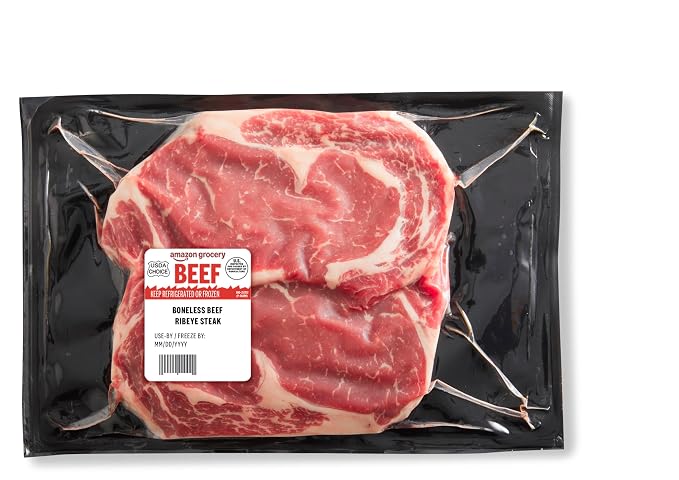 Amazon Grocery, Beef Ribeye Steak, Boneless, Value Pack, USDA Choice,