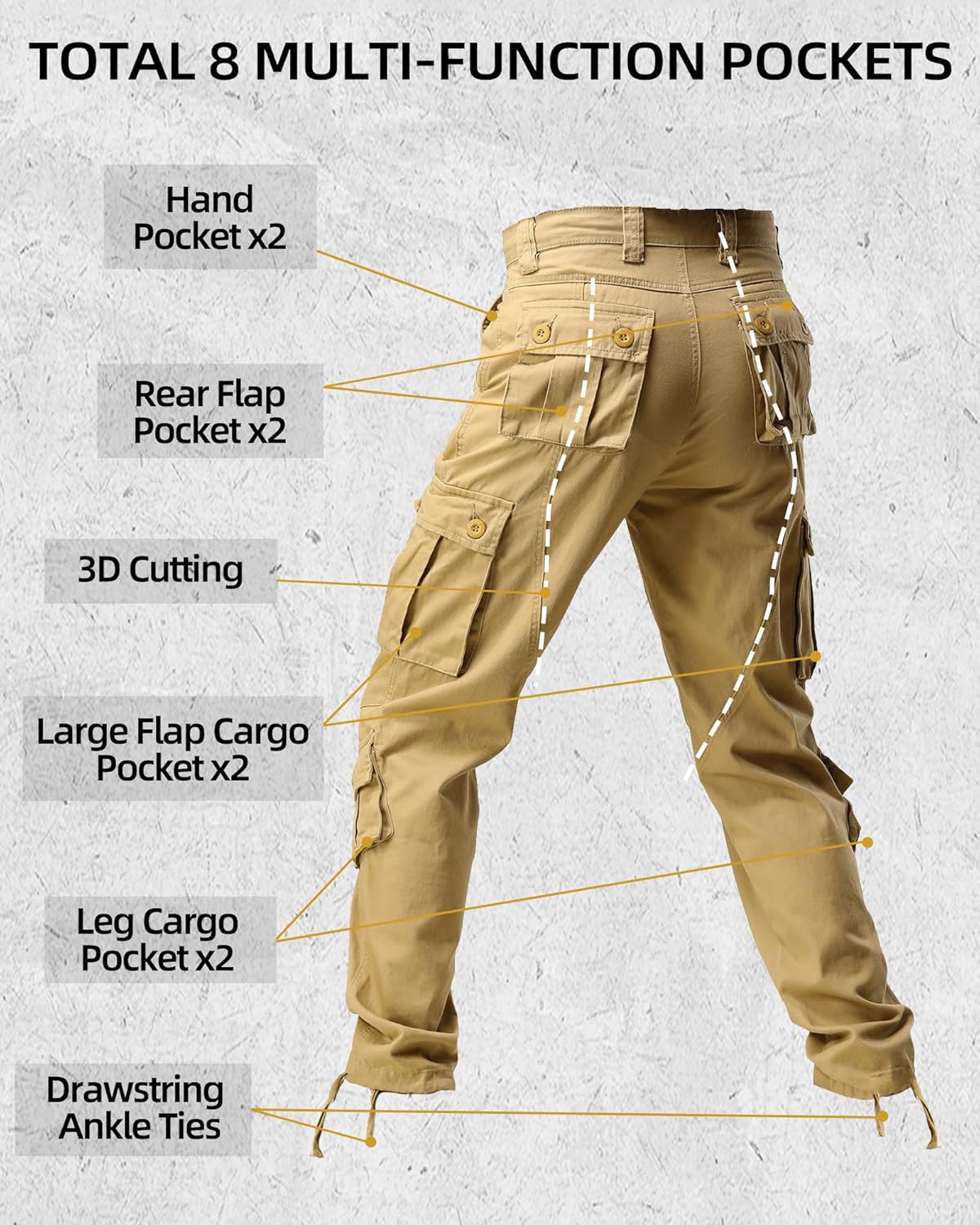 AKARMY Men's Fleece Lined Hiking Pants Outdoor Cargo Pants Casual Work Ski Pants with 8 Pockets - Image 3