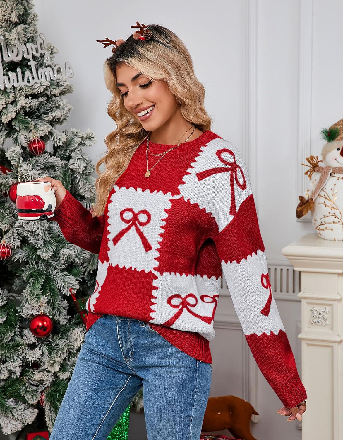 Alsol Lamesa Women's Pullover Sweaters Color Block Crew Neck Long Sleeve Casual Knit Sweater - Image 5