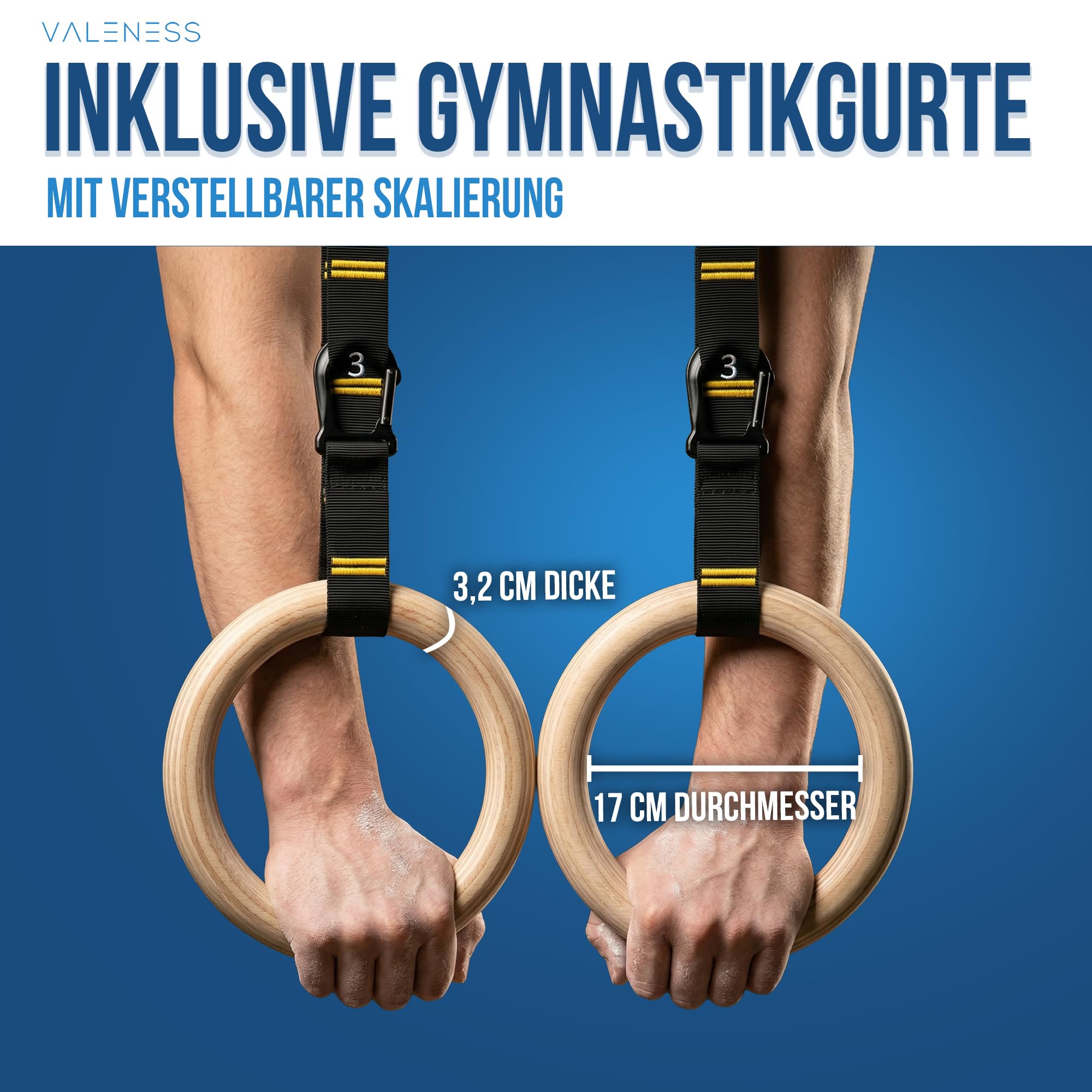 VALENESS® NEU Sprossenwand aus Holz mit Klimmzugstange, Dip-Station & 2 Turnringen – höhenverstellbar, für Erwachsene & Kinder – Kletterwand Indoor fürs Kinderzimmer & Home Gym, bis 150 kg