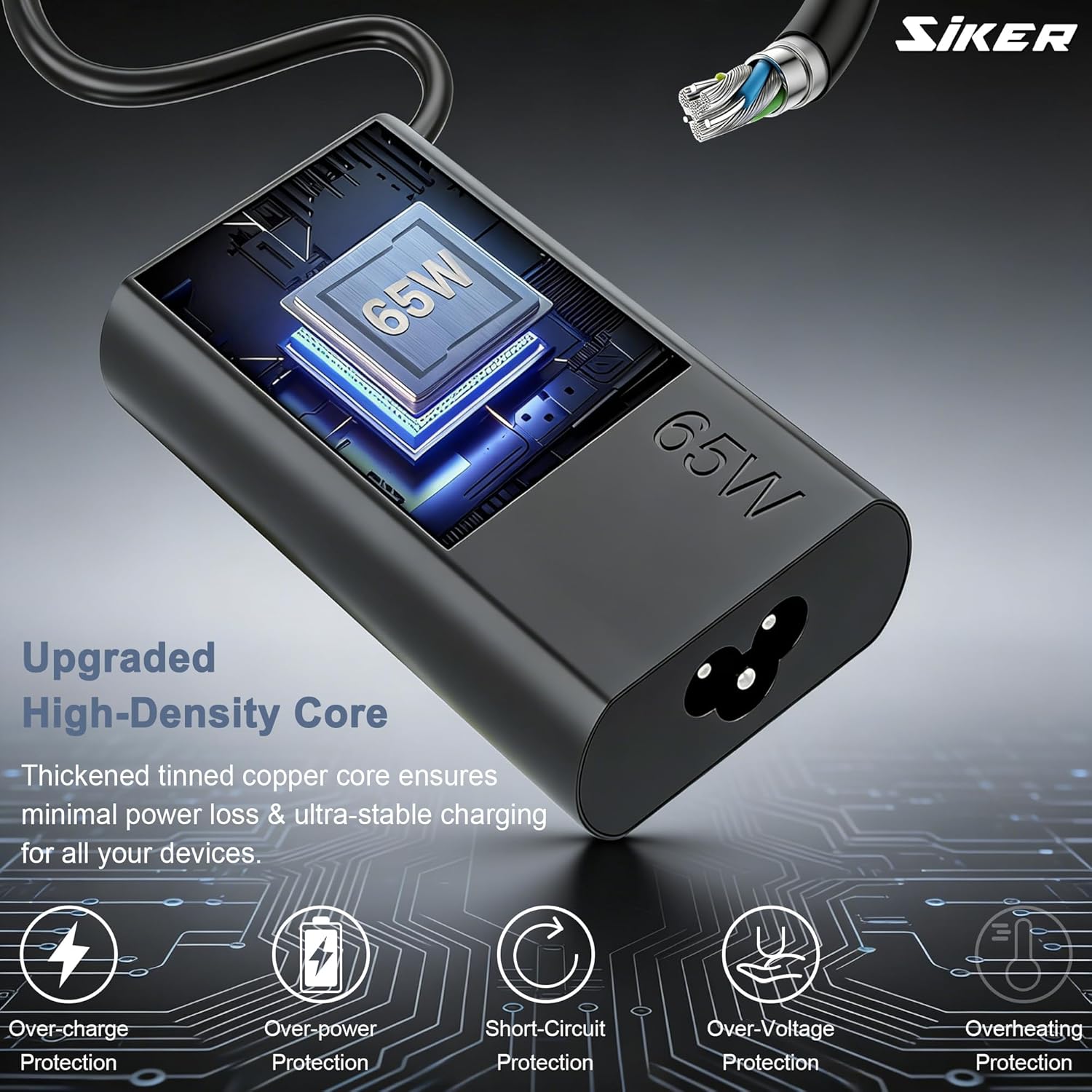 SiKER 65W USB C Laptop Charger, Replacement for Lenovo ThinkPad T14 T14s T15 T16 X1 Carbon Gen 6-12, Yoga, Chromebook, Type C Fast Charging Power Adapter AC Cord