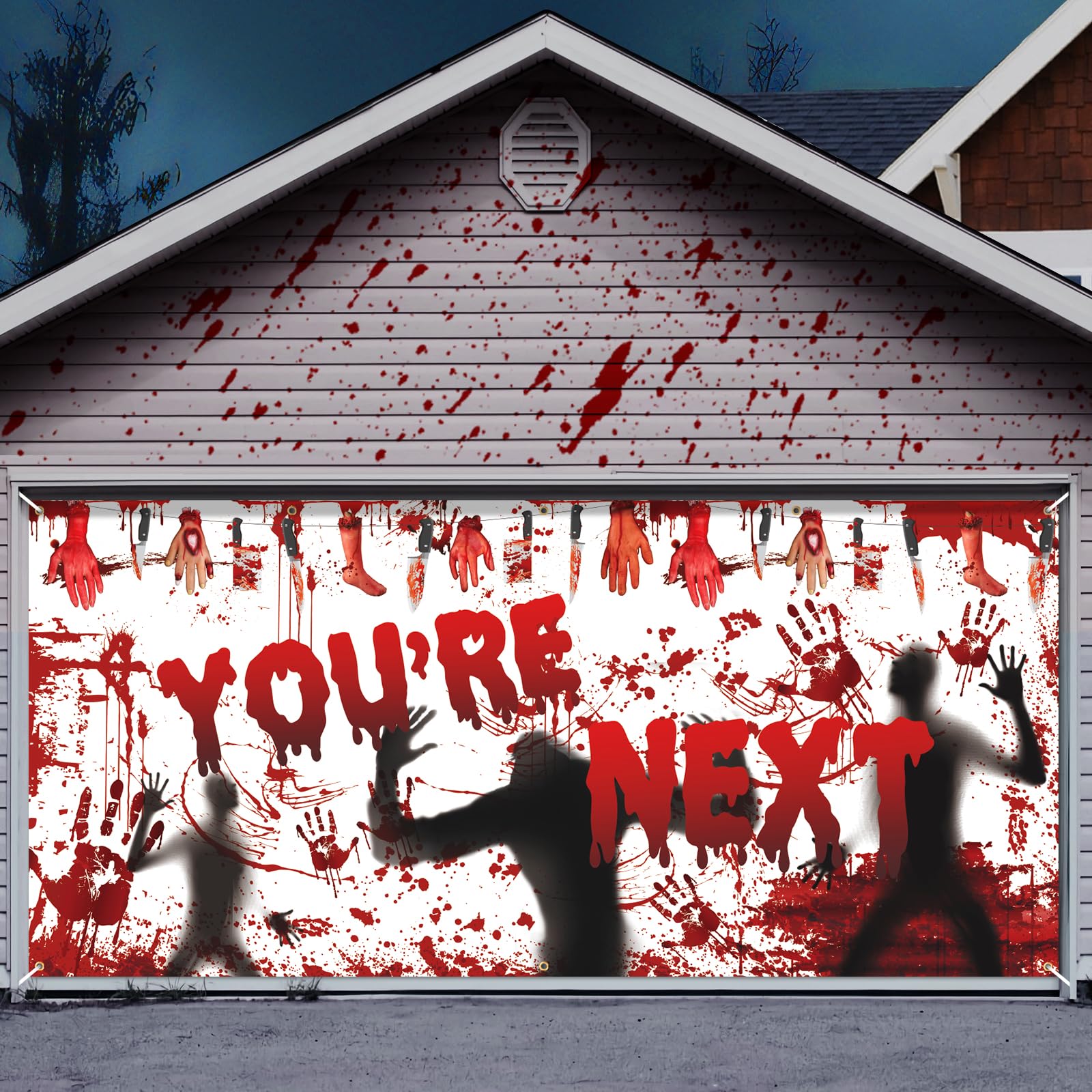 Halloween Garage Door Banner Cover Outdoor Decorations — Halloween Large Garage Door Cover Banner, Scary Horror Backdrop Supplies for Halloween Garage Door Decor (Design May Vary, 6x14 feet)