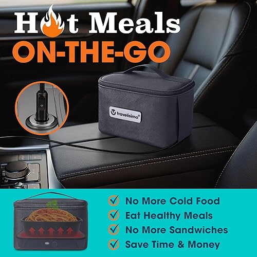 Miniatura 5 de TRAVELISIMO Horno portátil, lonchera eléctrica – 12 V/24 V/110 V, calentador de alimentos 3 en 1 microondas portátil – calentador personal de coche,