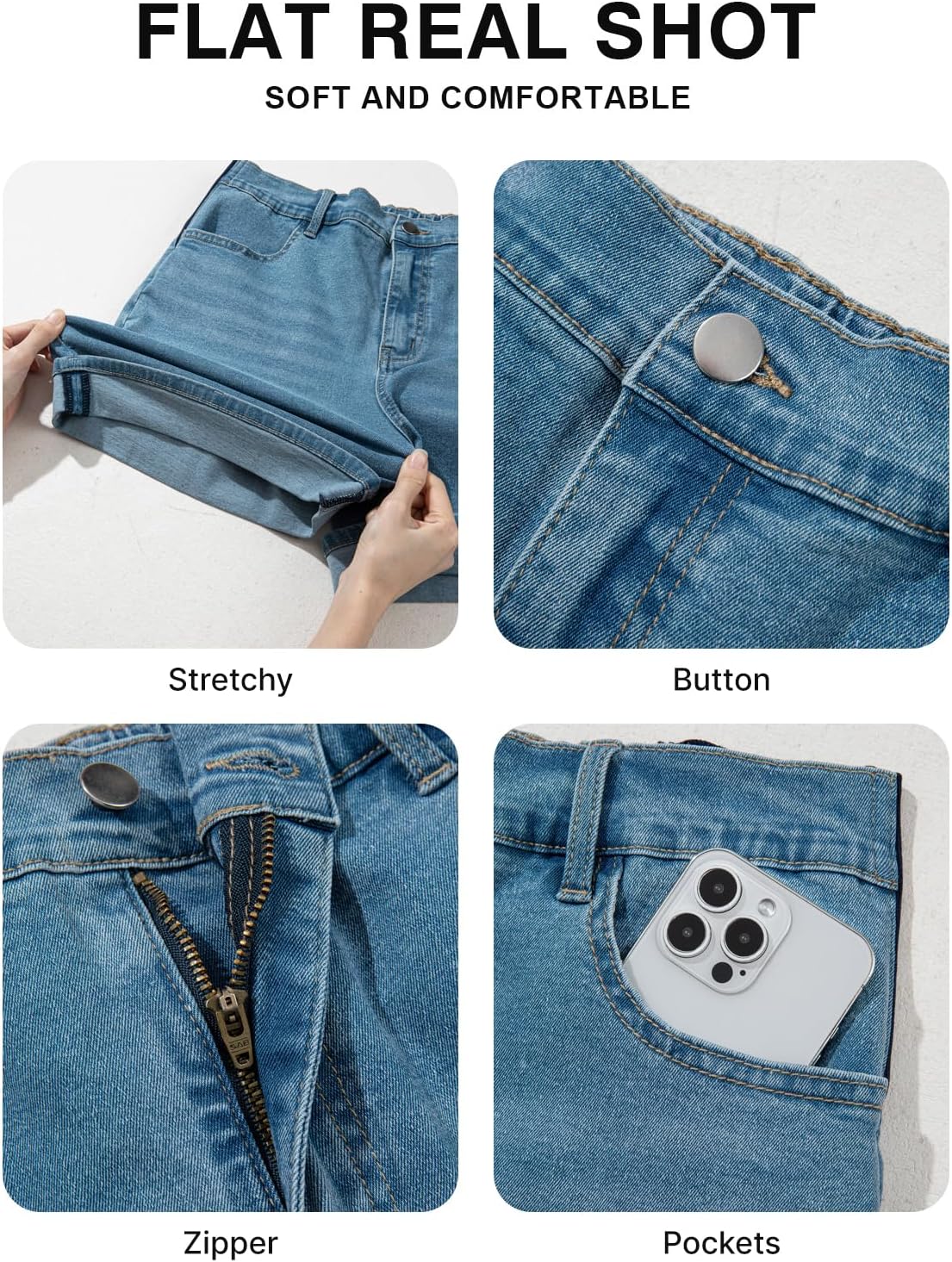 BLENCOT Women's Maternity Jean Shorts Fold Hem Stretchy Comfy Under Belly Casual Summer Pregnancy Clothes with Pockets