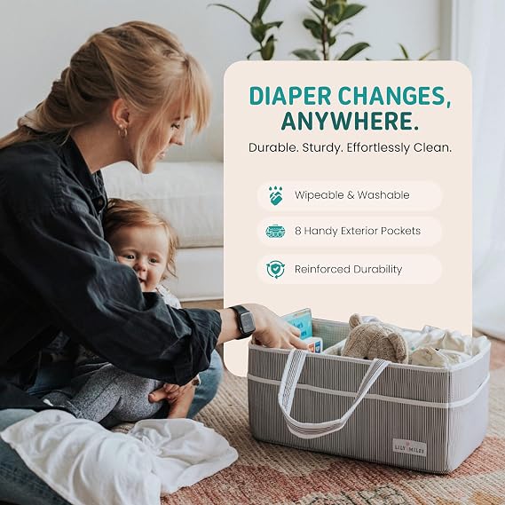 Baby Diaper Caddy Organizer by Lily Miles - Large Portable Newborn Tote Bag for Boys Girls - Baby Shower Gifts Registry Favors Unisex - Collapsible Nursery Caddie for Changing Table or Car Travel