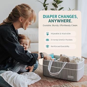 Baby Diaper Caddy Organizer by Lily Miles - Large Portable Newborn Tote Bag for Boys Girls - Baby Shower Gifts Registry Favors Unisex - Collapsible Nursery Caddie for Changing Table or Car Travel