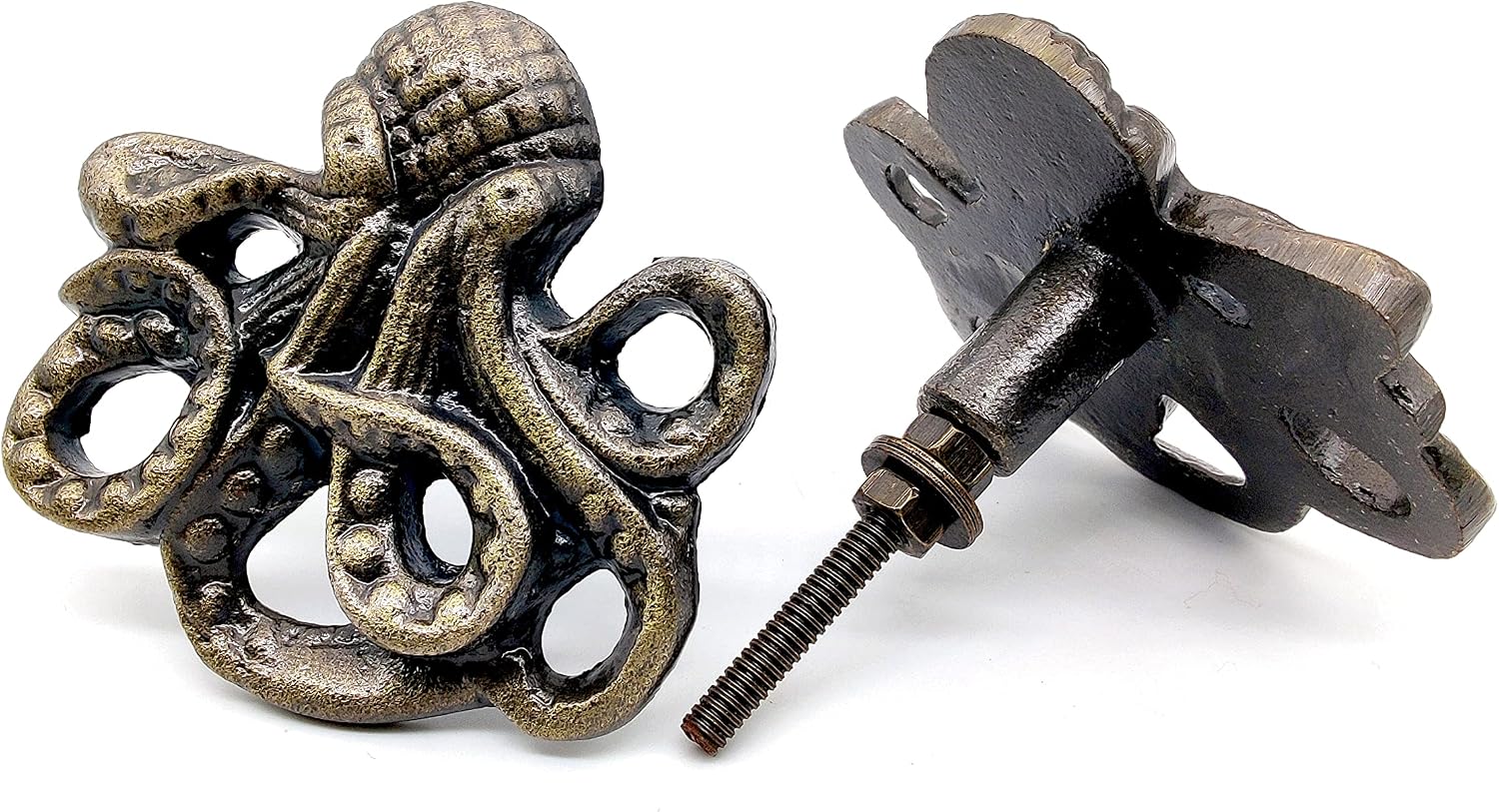 5MOONSUN5's Cast Iron Octopus Knob - Nautical Cabinet Drawer Pulls - Metal Door Handles for Dresser, Closet, Cupboard - Coastal Beach Decor Set of 2