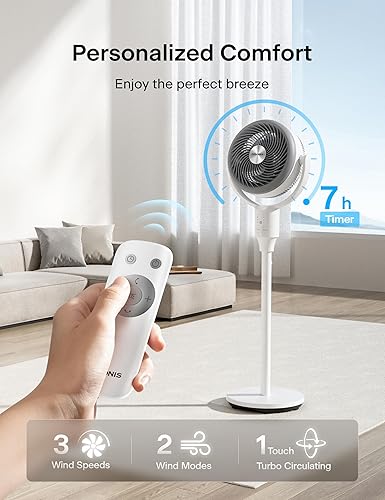 Vista 5 de PELONIS - Ventilador de pedestal, circulador de aire, Ultra OmniFlow (oscilación automática de 135°+90°), ventilador silencioso de piso con 3