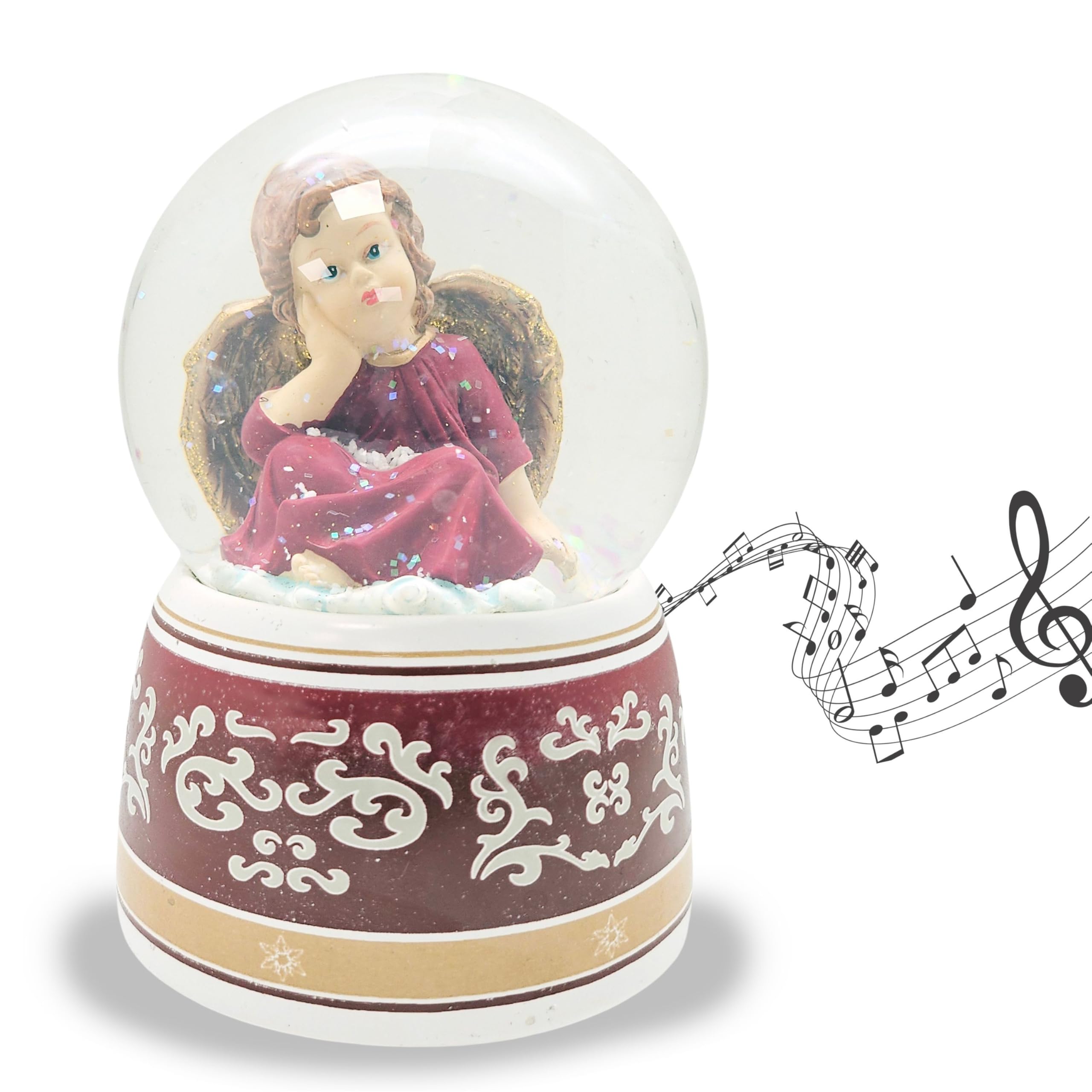 Bola de nieve de Navidad de ángel rojo con caja de música Wassermusik de 14cm