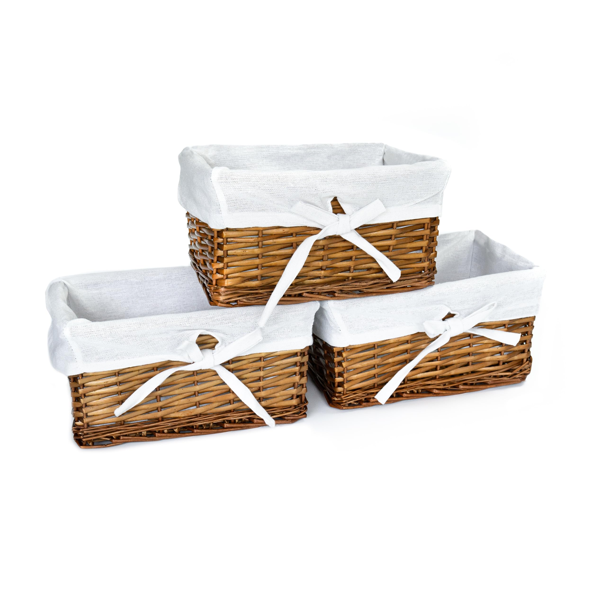 Arthur Cameron Distilled Brown Small Natural Wicker Shelf Basket Trays - Set Of 3 (Distilled Brown)
