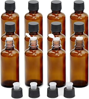 Youngever Essential Oils Bottles, 16 Pack 50ml Amber Glass Vials Bottles with Orifice Reducers and Black Caps