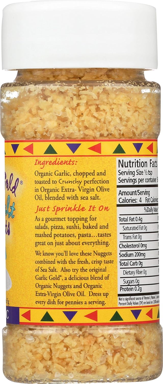 Garlic Gold Toasted Nuggets Organic Garlic Minced Nuggets with Sea Salt, Paleo, Vegan, Keto, Gluten-Free, USDA Certified, (2.3 Ounces, Pack of 3)