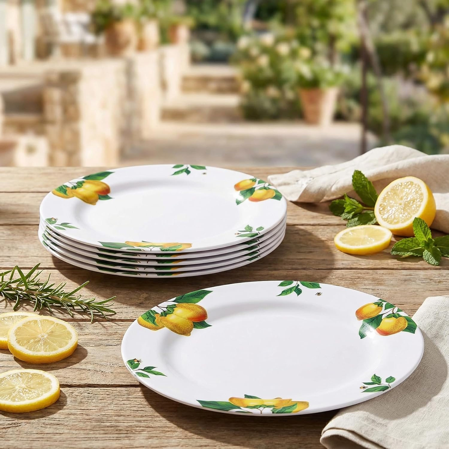 Melamine Dinner Plates 10 Inch – Lemon Print Design Dishes Set of 6,Outdoor & Indoor Use,Shatterproof & Dishwasher Safe,Perfect for Picnic, Patio, and Everyday Dining,White - Image 5