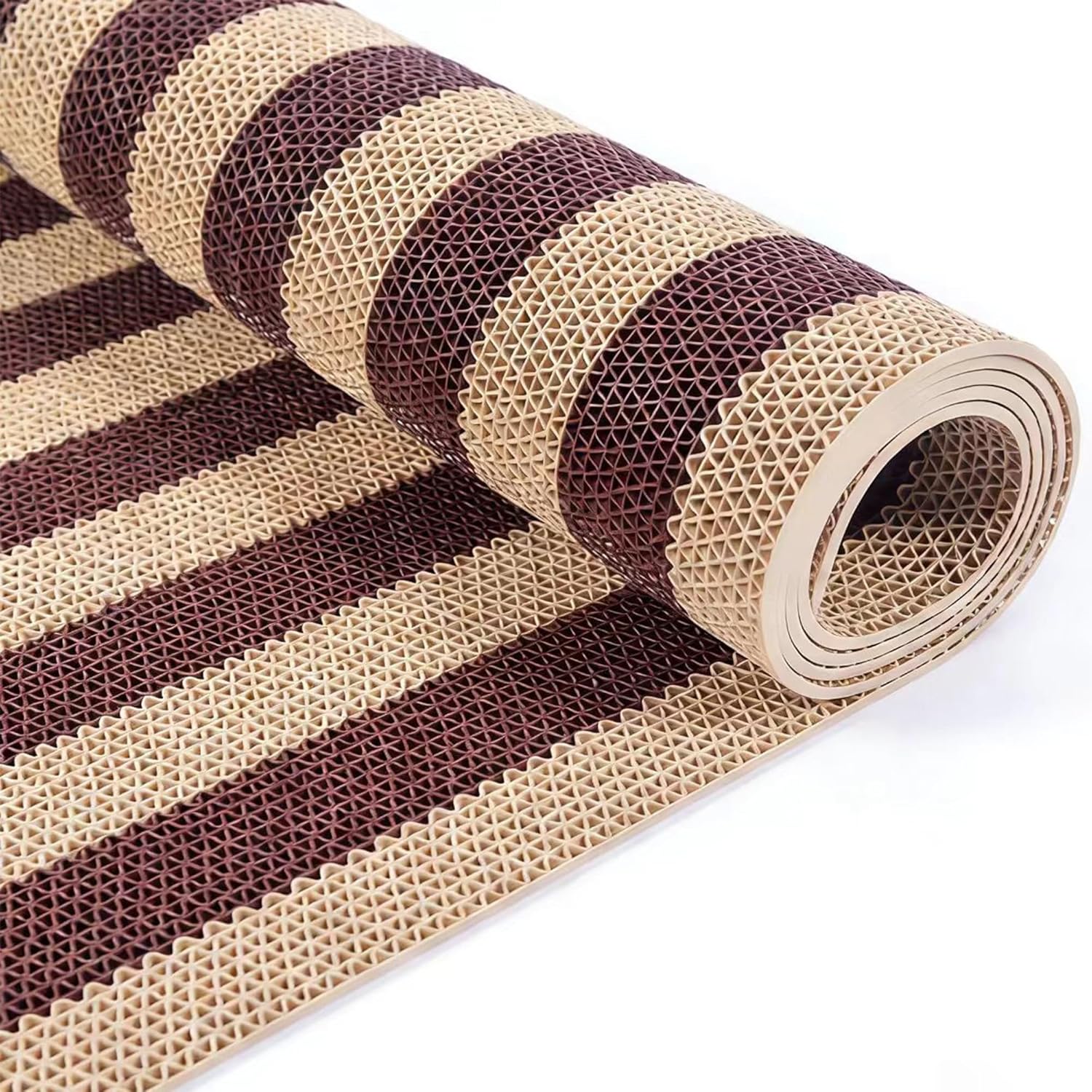 Commercial PVC Drainage Floor Mat Heavy Duty Non Slip Floor Matting with Drain Holes Wet Area Water Drain Flooring Mat for Bathroom Garage Swimming Pool Backyard Kitchen (Beige and Brown, 3FTX10FT)
