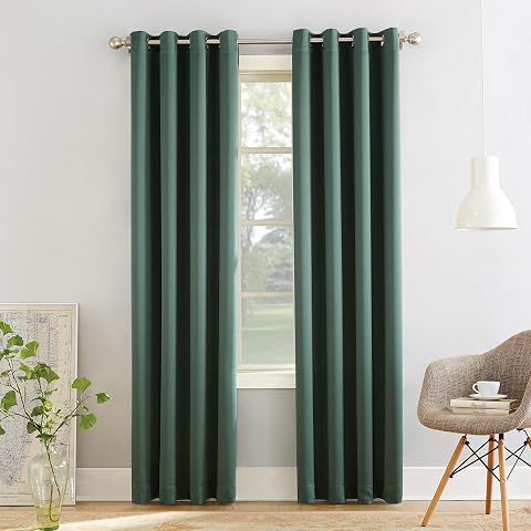 Sun Zero Barrow 2'li Paket Enerji Tasarruflu Halkalı Perde Paneli Çifti, 137 cm x 213 cm, Everglade
