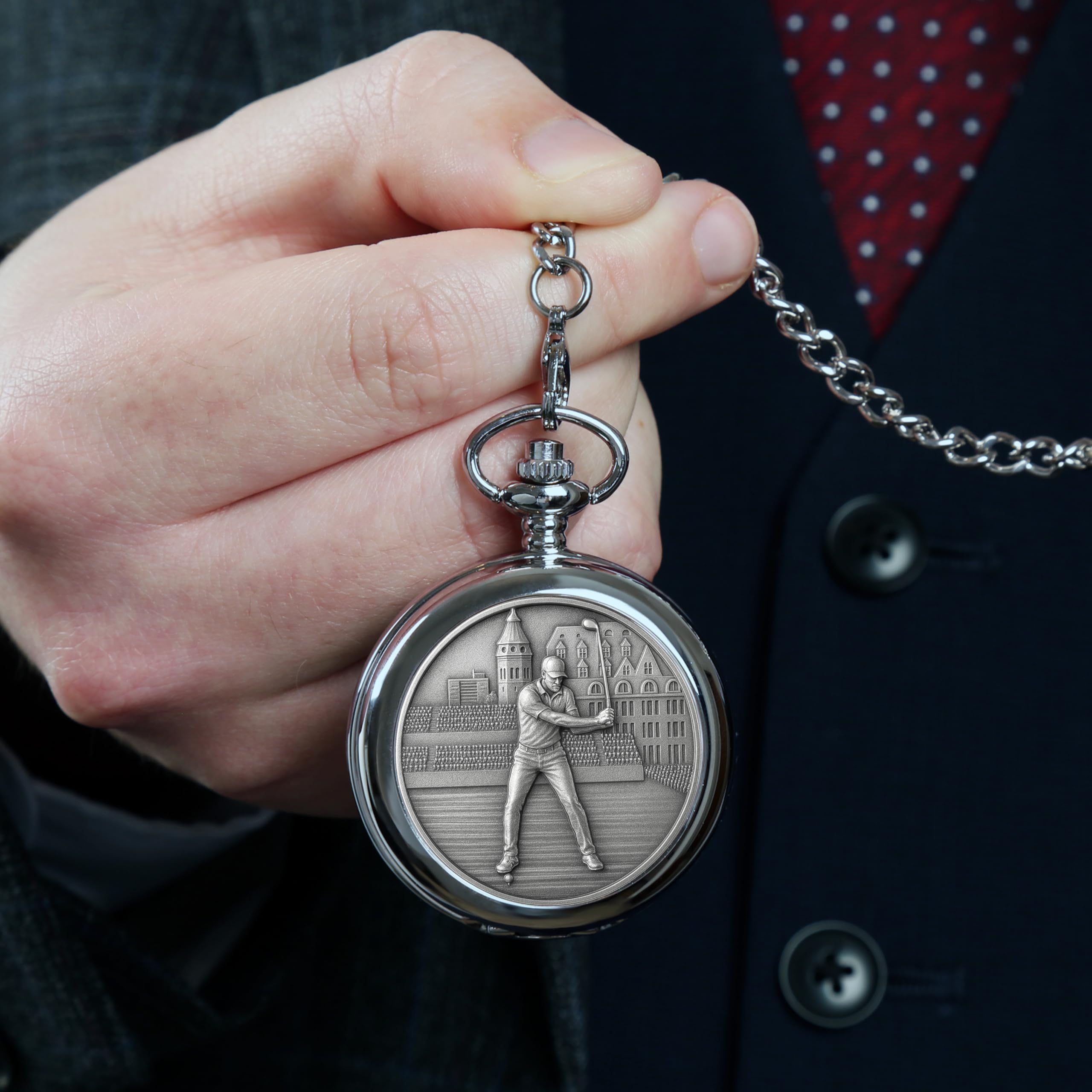 Golf-Geschenke für Herren, Zinn, Golf-Taschenuhr und Kette, Geburtstag, Ruhestand, Abschluss, Jahrestag, Weihnachten, jeden Anlass, Geschenk für einen Golfer, silber, Klassisch