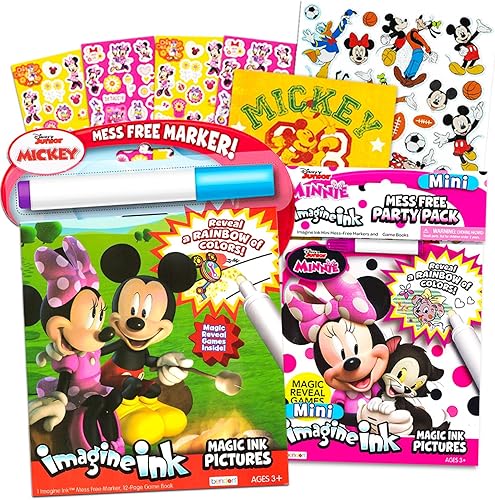 Disney Minnie Mouse y Mickey Mouse Imagine - Juego de libros de tinta lote incluye más de 100 pegatinas y marcador sin complicaciones