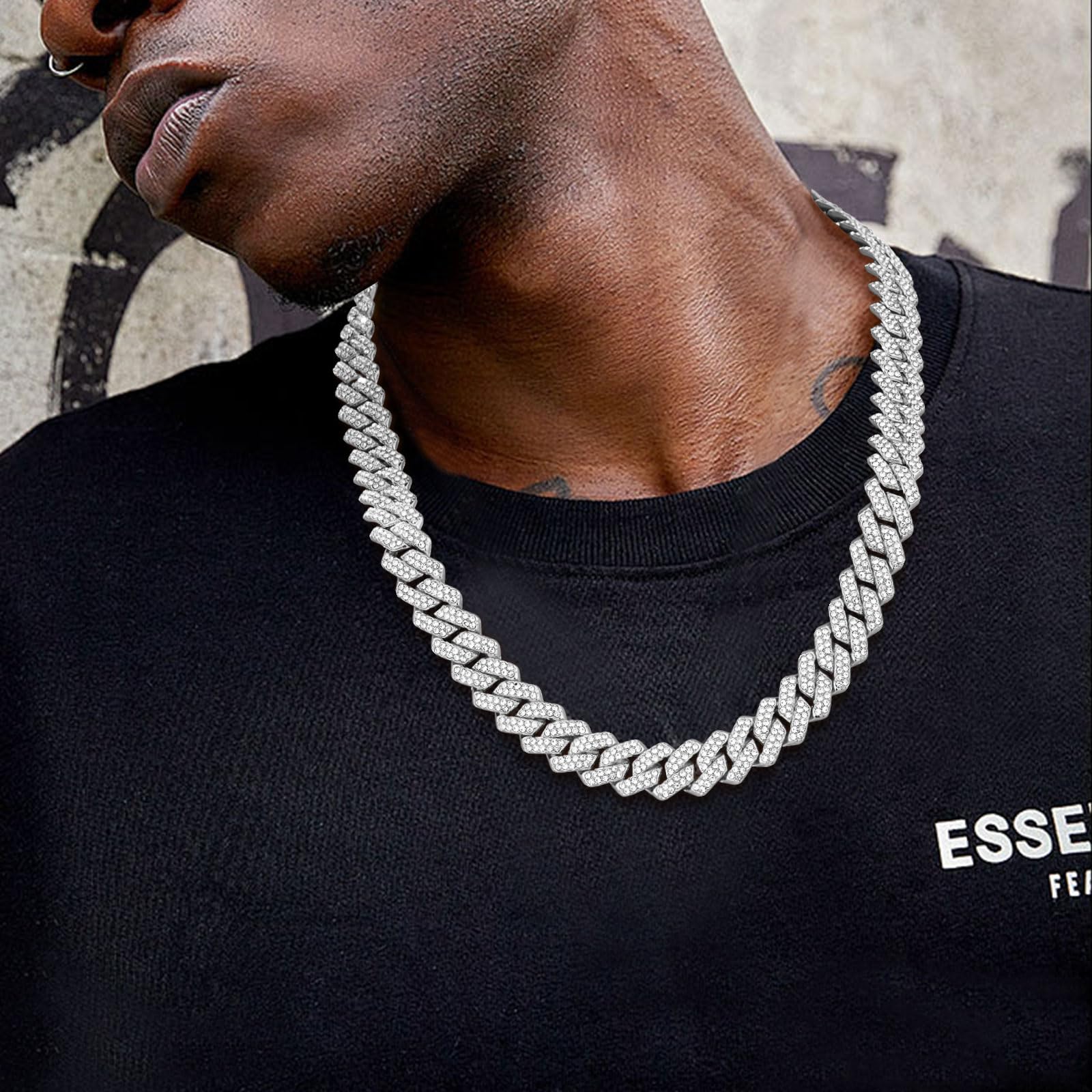 Esmoly Hip Hop Collana Uomo Argento/14K Oro Iced Out Catena Cubana Regalo Uomo Ragazzo 14mm