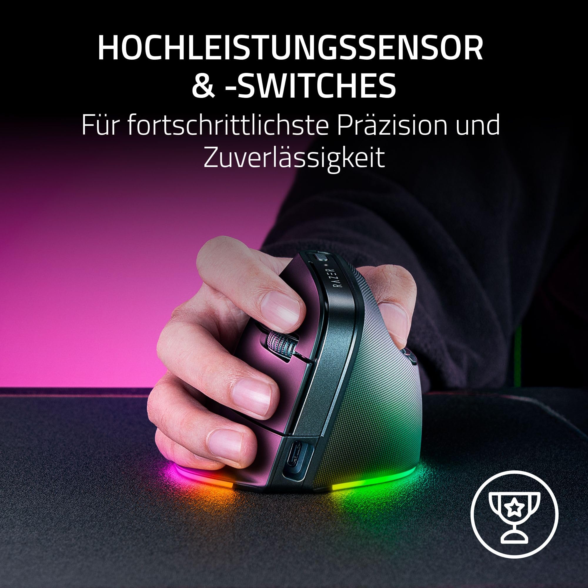 Razer Pro Click V2 Vertical - Vertikale ergonomische kabellose Maus für Rechtshänder - KI Prompt Assistenz - 30K Optical Sensor - Windows & Mac (bis zu 6 Monate Akku-Leistung, 9 Tasten) Schwarz