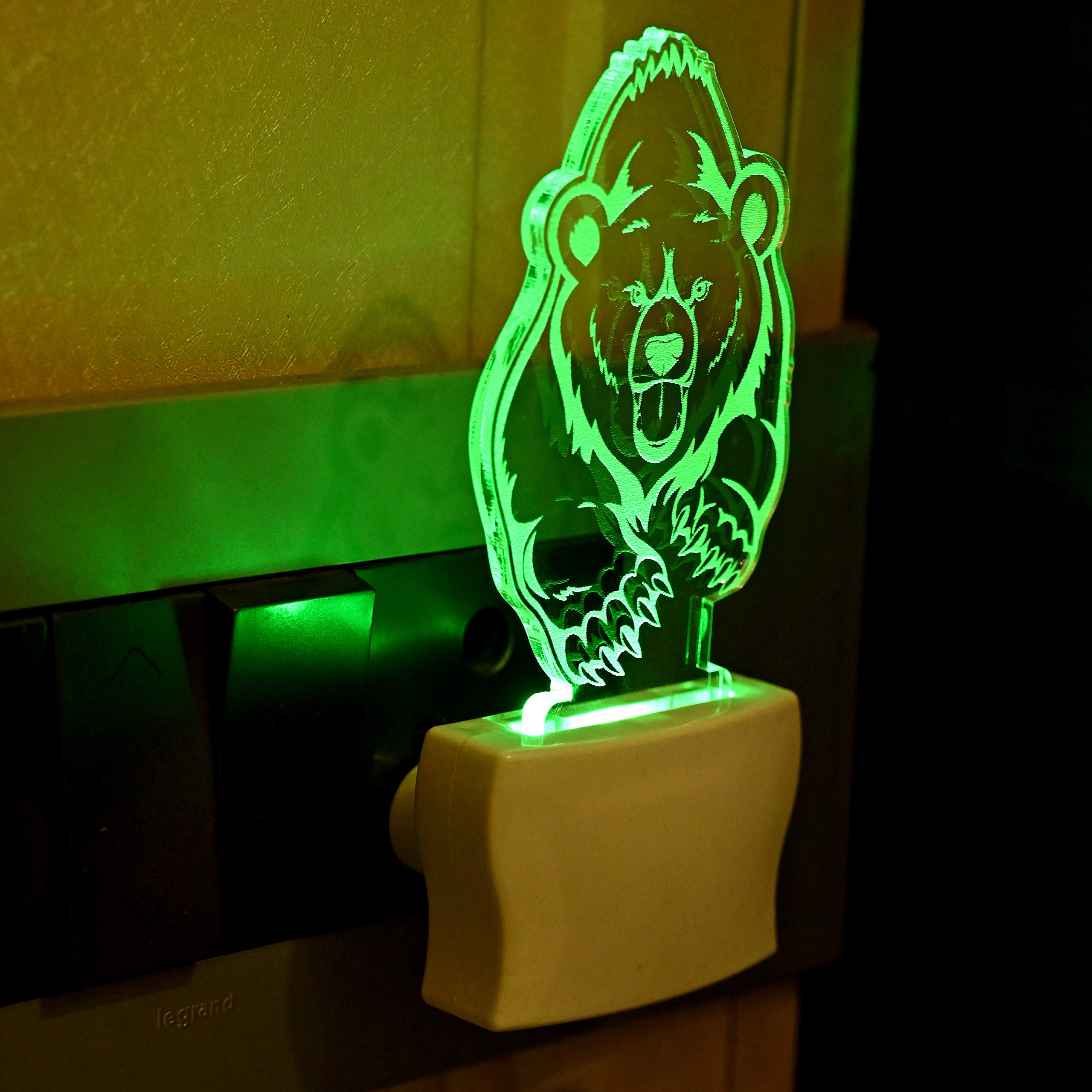 Somil™ Acrylic 3D Illusion Running Bear LED Night Lamp, Light with Socket, Three Colour Changing, Unbrekable, Red, Blue, Green