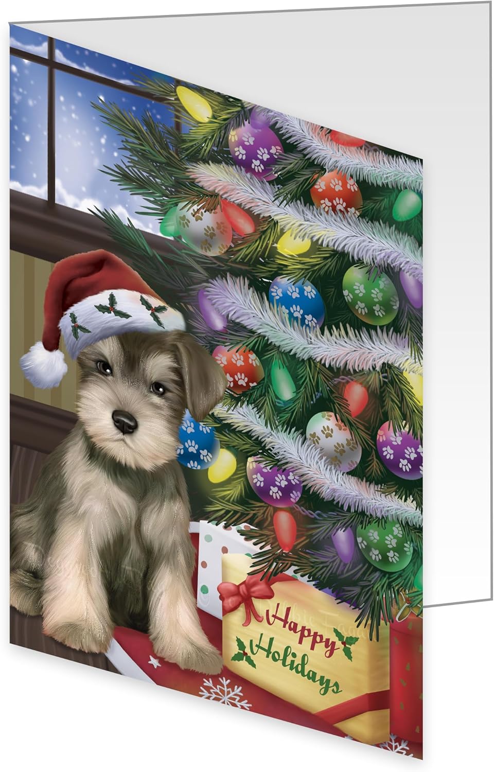 Christmas Tree and Presents Schnauzer Dog Greeting Cards - Adorable Pets Invitation Cards with Envelopes - Pet Artwork Christmas Greeting Cards GCD65588 (10 Greeting Cards)