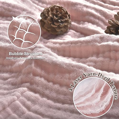 Miniatura 3 de PHF Manta de muselina 100% algodón, tamaño King, 108 x 90 pulgadas, manta ligera y transpirable de 4 capas para verano, manta de gasa suave y lujosa