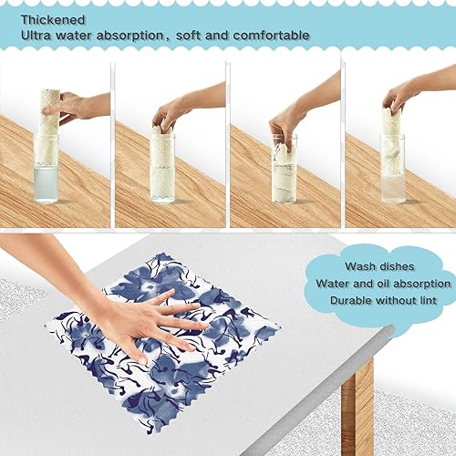 Miniatura 4 de FRODOTGV Blue Ink Horses Tropical Hibiscus Flowers Cotton Decorative Microfiber Dish Towels for Kitchen Fast Drying Set of 6 Microfiber Drying Towel