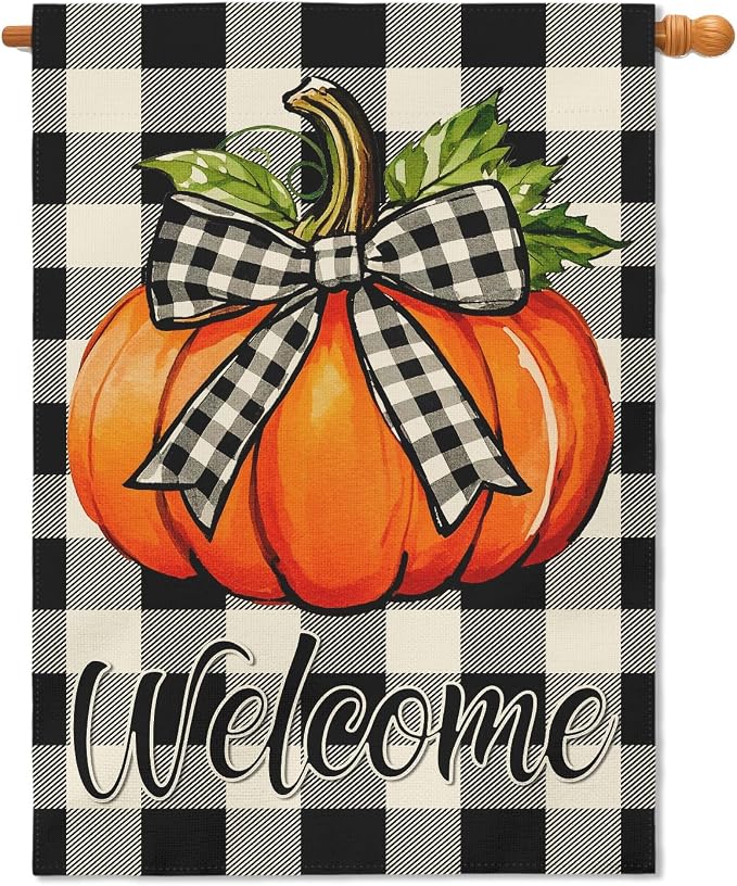 Amazon.com : Fall Pumpkin House Flag 28x40 Inch Welcome Autumn Harvest ...