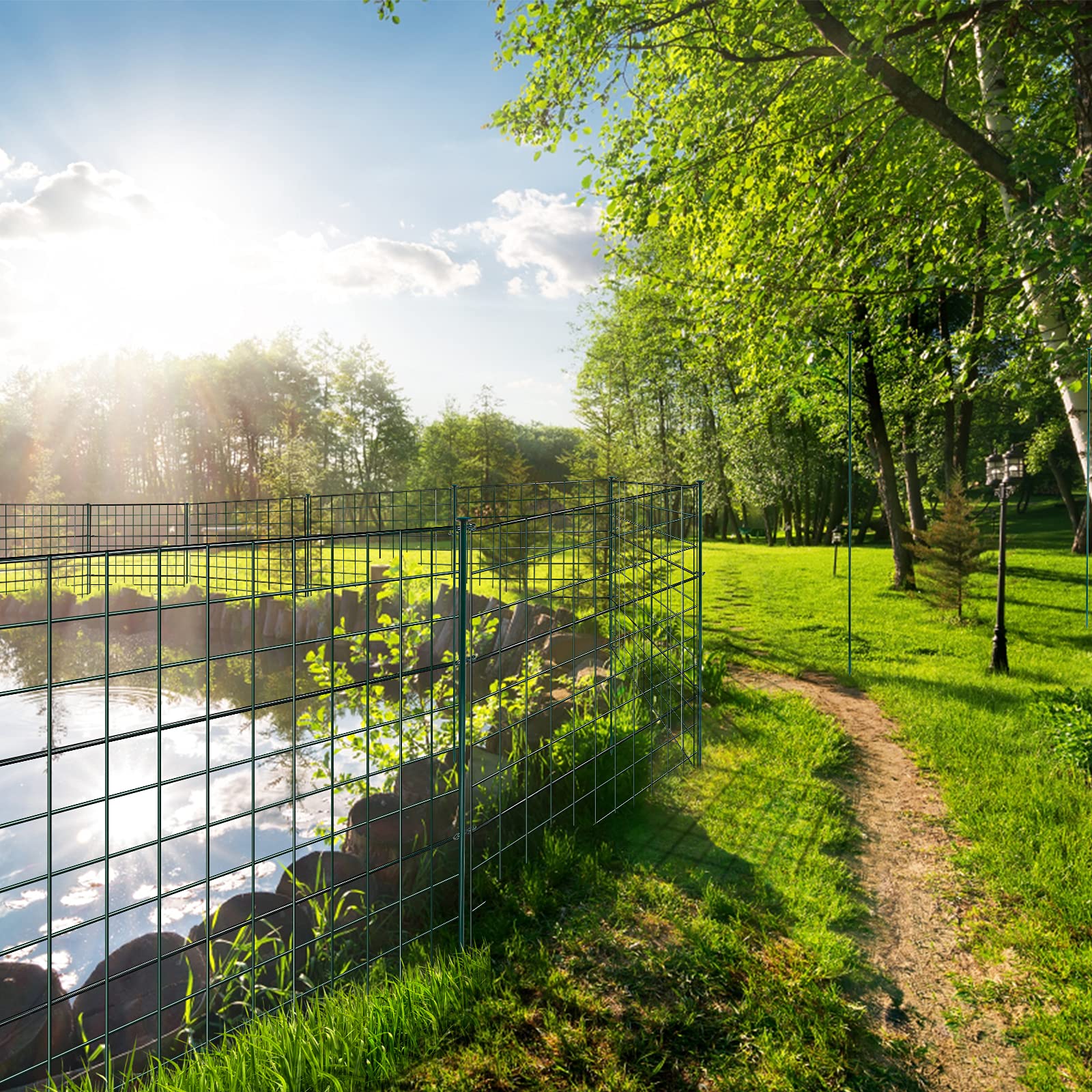 Clôture d'Étang et de Jardin en Métal - 5 Éléments et 6 Barres de Fixation - Pour Chiens, Avec Arche Inférieure