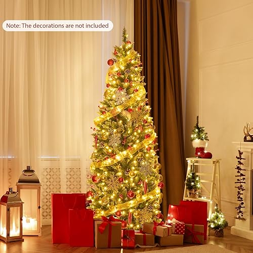 Miniatura 2 de Happygrill Árbol de Navidad artificial preiluminado de 6 pies, árbol de Navidad artificial delgado con 300 luces LED y 618 puntas de rama, bayas