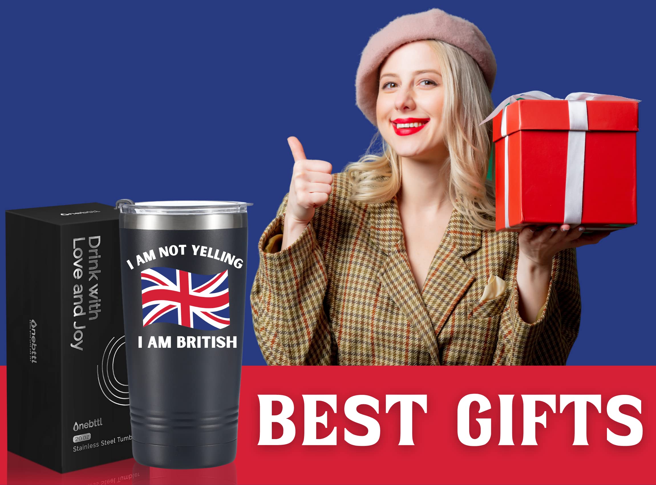 Onebttl Thermobecher Mit Britischer Flagge – 590 Ml, Edelstahl Isoliert | Geschenk Für UK-Fans