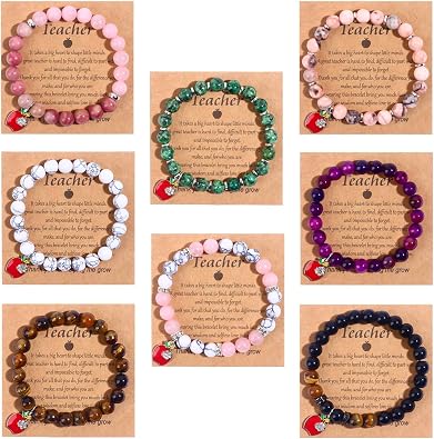 8Pcs Teacher Appreciation Gifts for Women | Natural Stone Teacher Bracelets