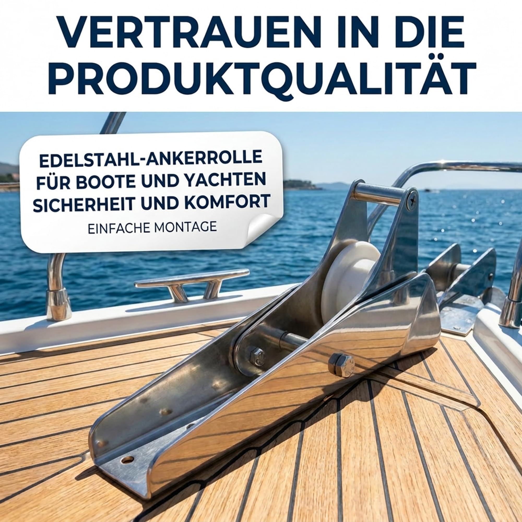 ARBO-INOX Bugrolle mit Wippe – Edelstahl-Ankerrolle – 33 cm für Boote