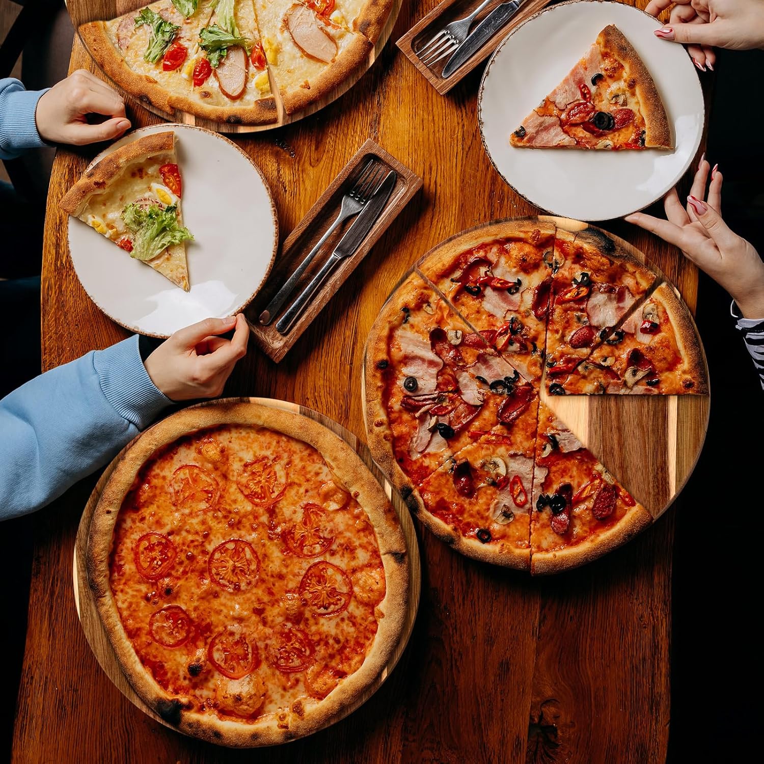 Patelai 6 Pack 12" Acacia Wooden Round Cutting Boards Bulk 0.6 Inch Thick Round Charcuterie Board Smooth Surface Multipurpose Chopping Serving Tray for Pizza Fruit Vegetables Bread