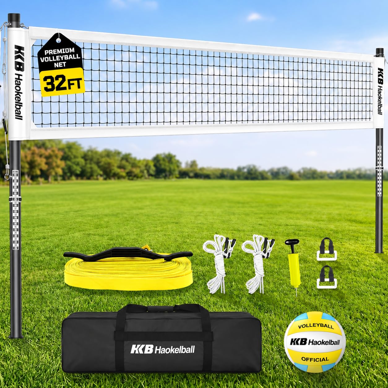 Outdoor Volleyball Net for Backyard, 32FT Anti-Sag Net with Steel Poles