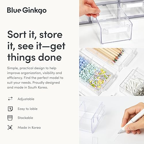 Miniatura 6 de Blue Ginkgo Gabinete grande de 12 cajones, organizador transparente apilable para hardware, cuentas, ladrillos de plástico, oficina y almacenamiento