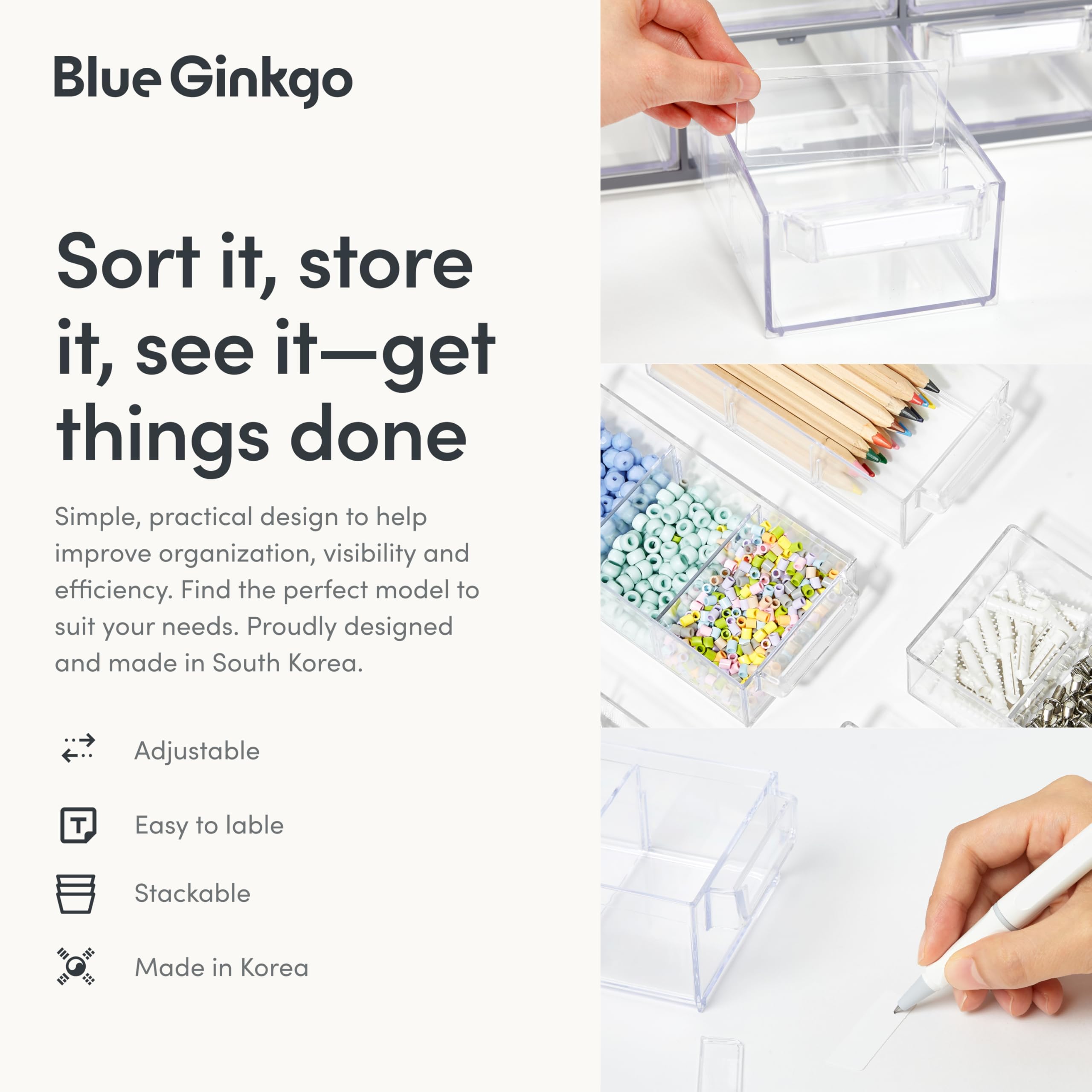 BLUE GINKGO Duża szafka do przechowywania z 12 szufladami - Układalne przechowywanie koralików i materiałów do majsterkowania, organizer na małe części sprzętowe, skrzynka na narzędzia dla nauczycieli
