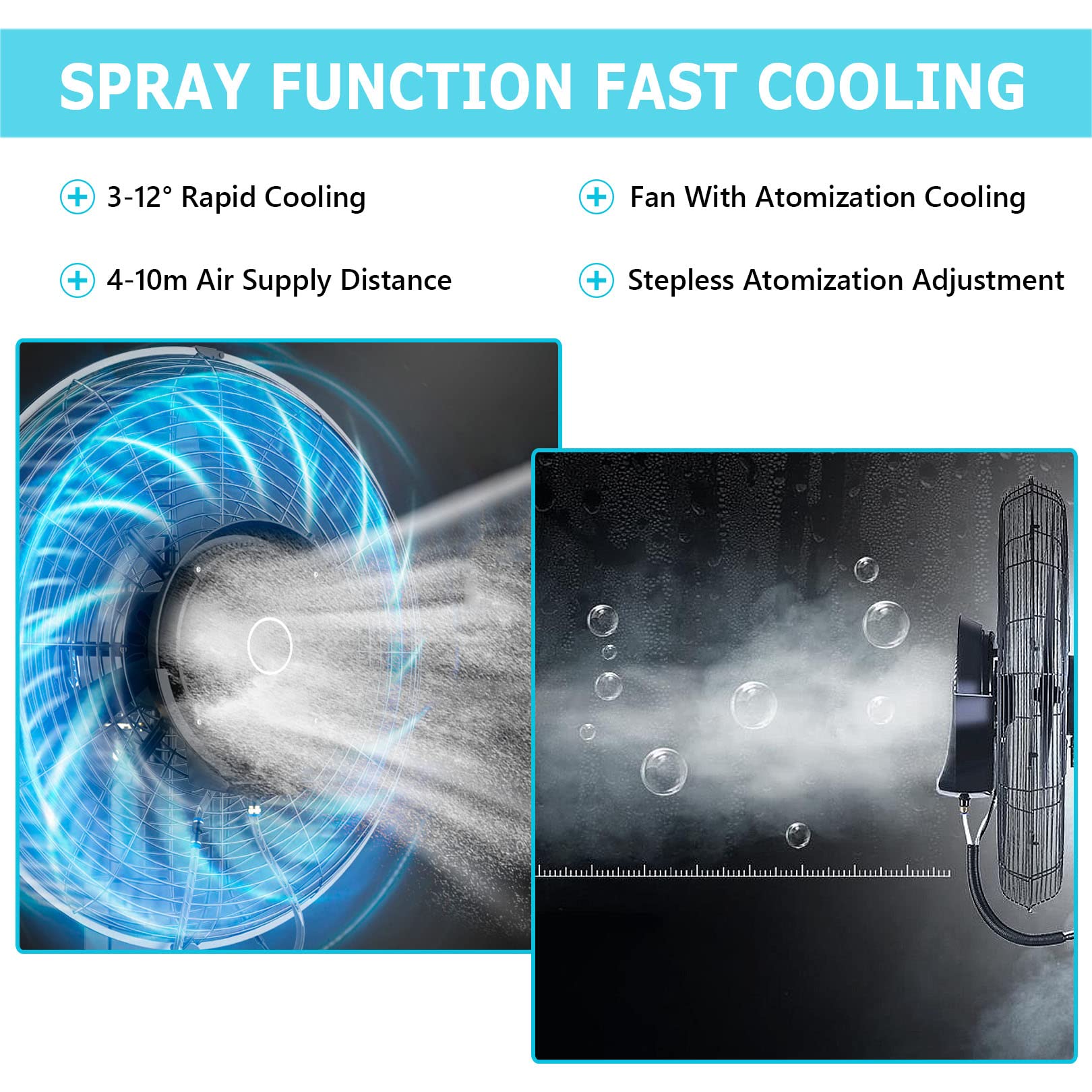 Ventilador oscilante de Pedestal con nebulización, Ventilador de refrigeración para Exteriores de 3 velocidades para Patio, Restaurante, fábrica