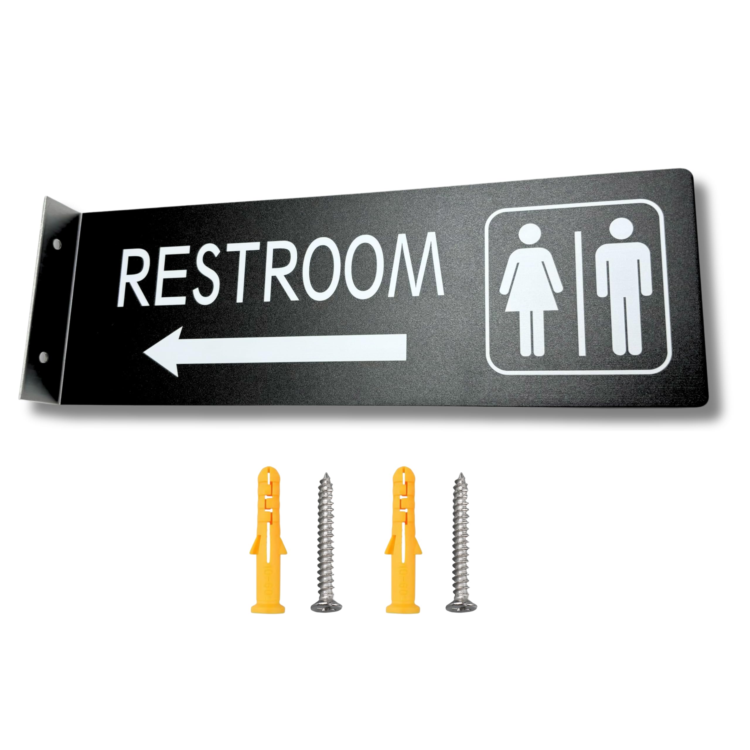 Restroom Signs for Business – 4x12" Double-Sided Bathroom Signs with Arrow for Man & Women Unisex, Thick Aluminum, UV Printed, Easy Install, Indoor/