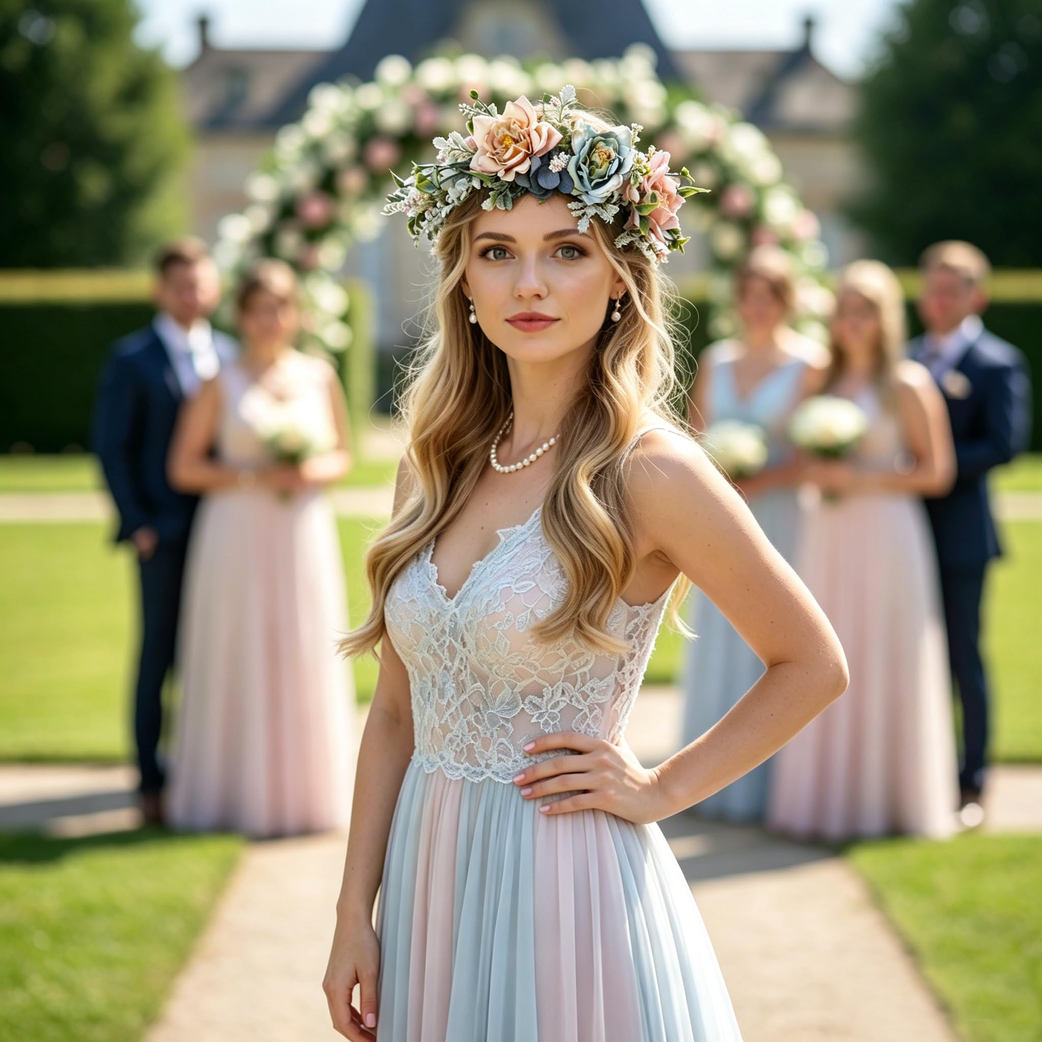 Blumenkrone für Mädchen, Boho-Blumenkranz, Haarkranz, Kopfschmuck, Halo, Party, Abschlussball, Hochzeit, Fotos, Gelb