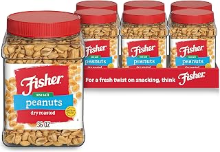 Fisher Sea Salt Dry Roasted Peanuts, 36oz (6 Pack) - Premium High-Protein Snacks, No Artificial Colors, Recyclable Jars