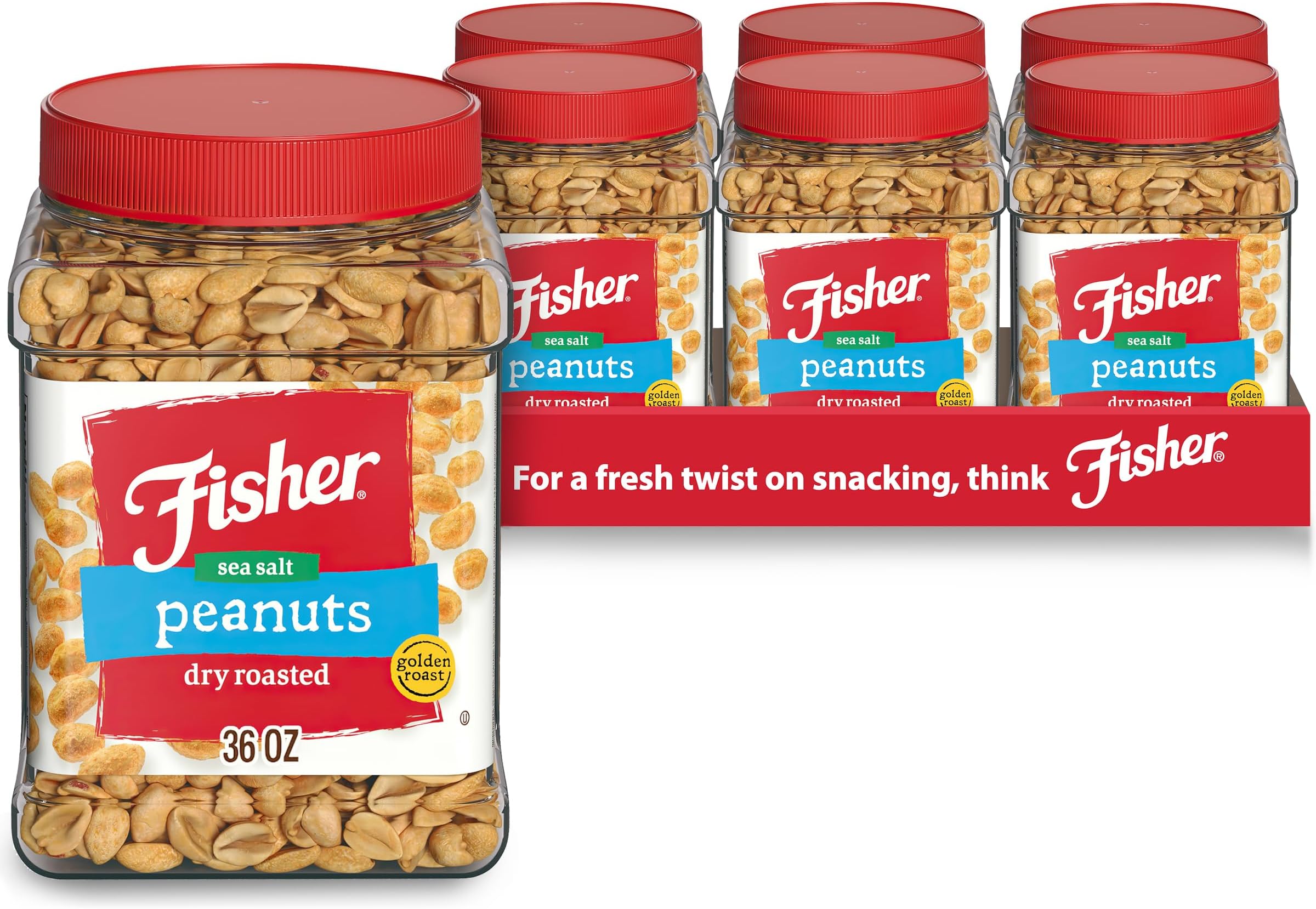 Fisher Snack Sea Salt Dry Roasted Peanuts, 36 Ounces (Pack of 6), No Artificial Colors or Flavors, 100% Recyclable
