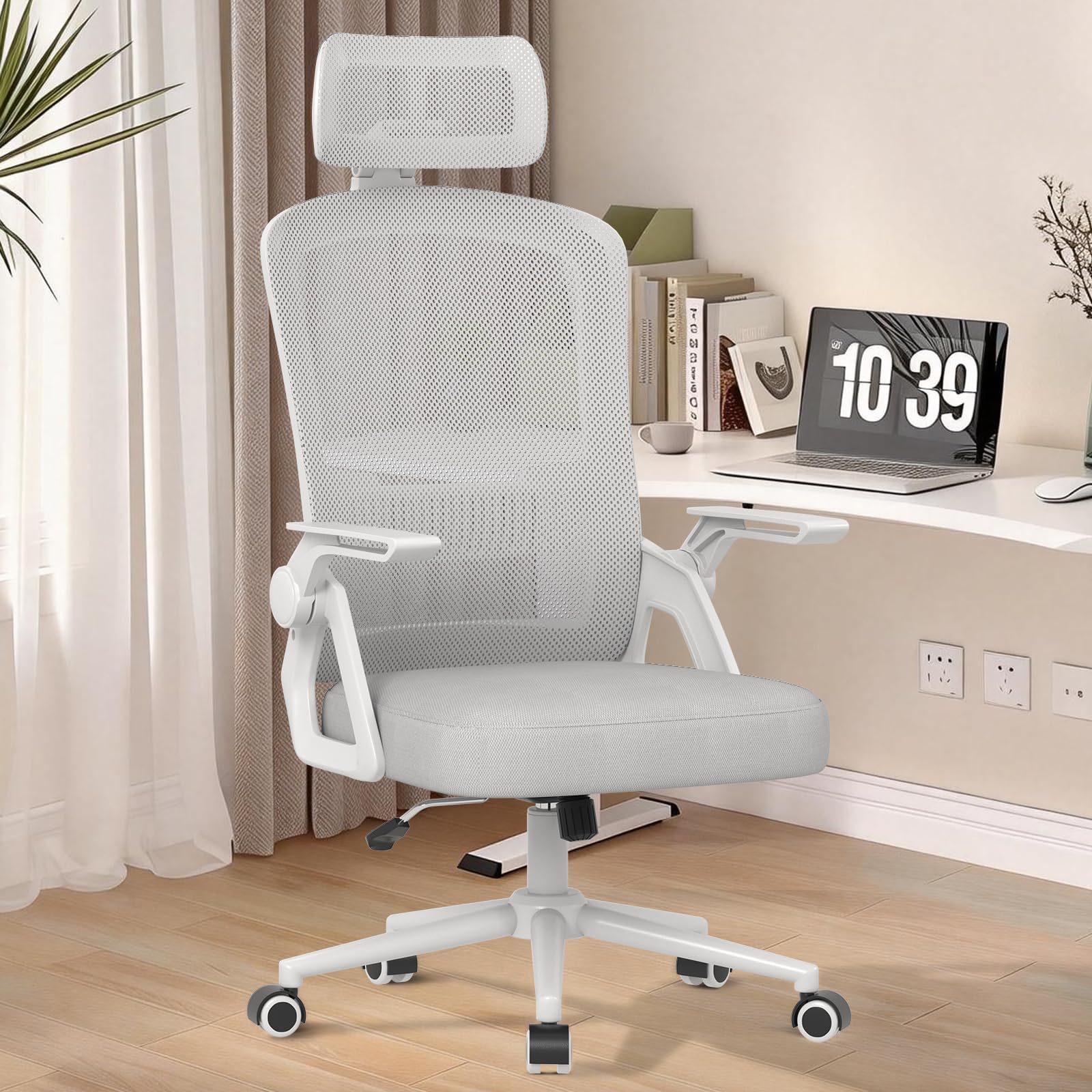 naspaluro Bürostuhl Ergonomisch Schreibtischstuhl Grau | Atmungsaktiver Netzgewebe, Lordosenstütze, Höhenverstellung Computerstuhl, Verstellbarer Armlehnen Kopfstütze Drehstuhl